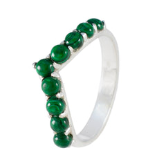 Hina silver band green gemstone ring for women with seven round malachite style stones in V design