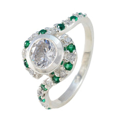 Ying elegant green gemstone ring for women featuring a large central clear stone surrounded by smaller green and clear stones