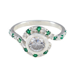 Ying green gemstone ring for women with silver band and sparkling green and clear stones