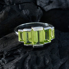 Eva silver band with rectangular green gemstones in baguette style green gemstone ring for women