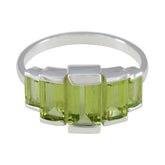 Eva silver band ring with five rectangular peridot stones green gemstone ring for women in modern bezel setting