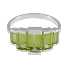 Eva silver band ring with five rectangular peridot stones green gemstone ring for women in modern bezel setting