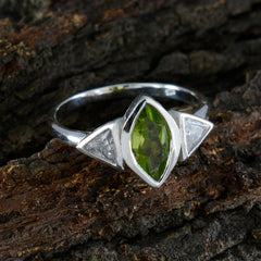 Putri silver green gemstone ring for women with marquise-cut center stone and triangular side stones