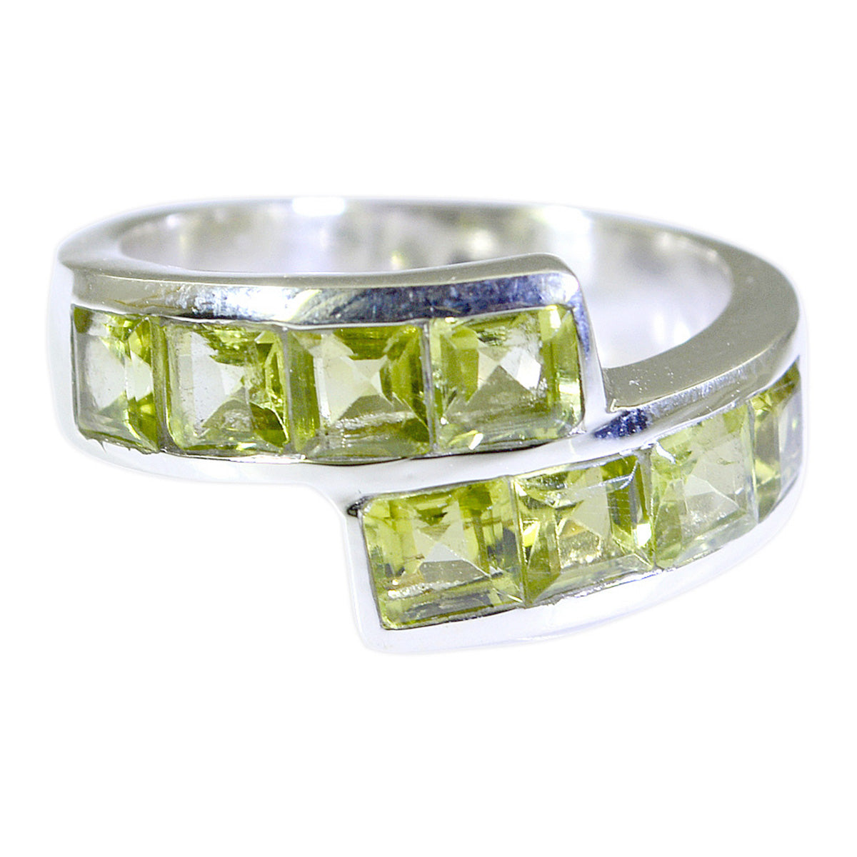 Liyana green gemstone ring for women with square-cut stones set in silver band