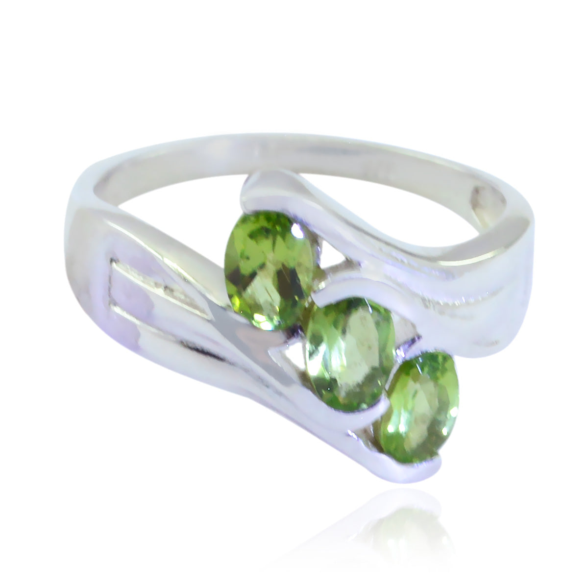 Yasmin silver ring with three oval green gemstones elegant green gemstone ring for women
