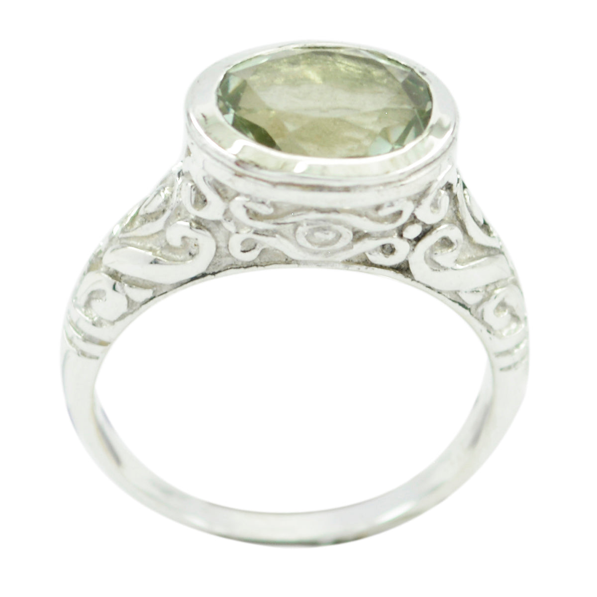 Saanvi Green Gemstone Ring India with Intricate Silver Design Green Amethyst Green
