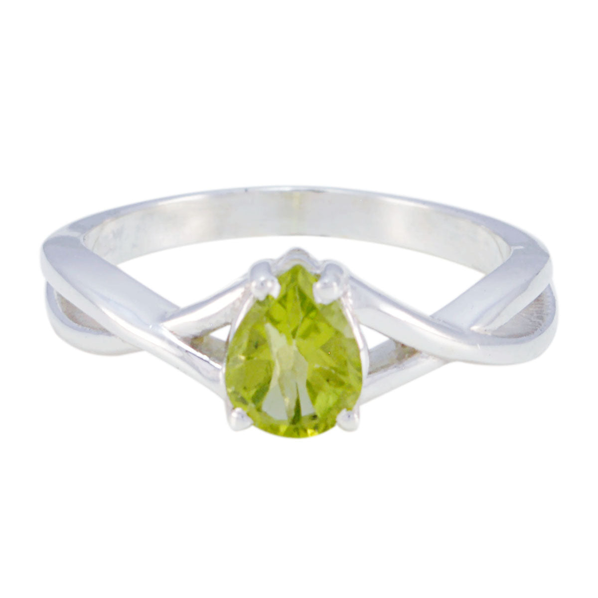 Li Lee green gemstone solitaire ring with pear-shaped green stone and silver twisted band