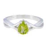 Li Lee green gemstone solitaire ring with pear-shaped green stone and silver twisted band