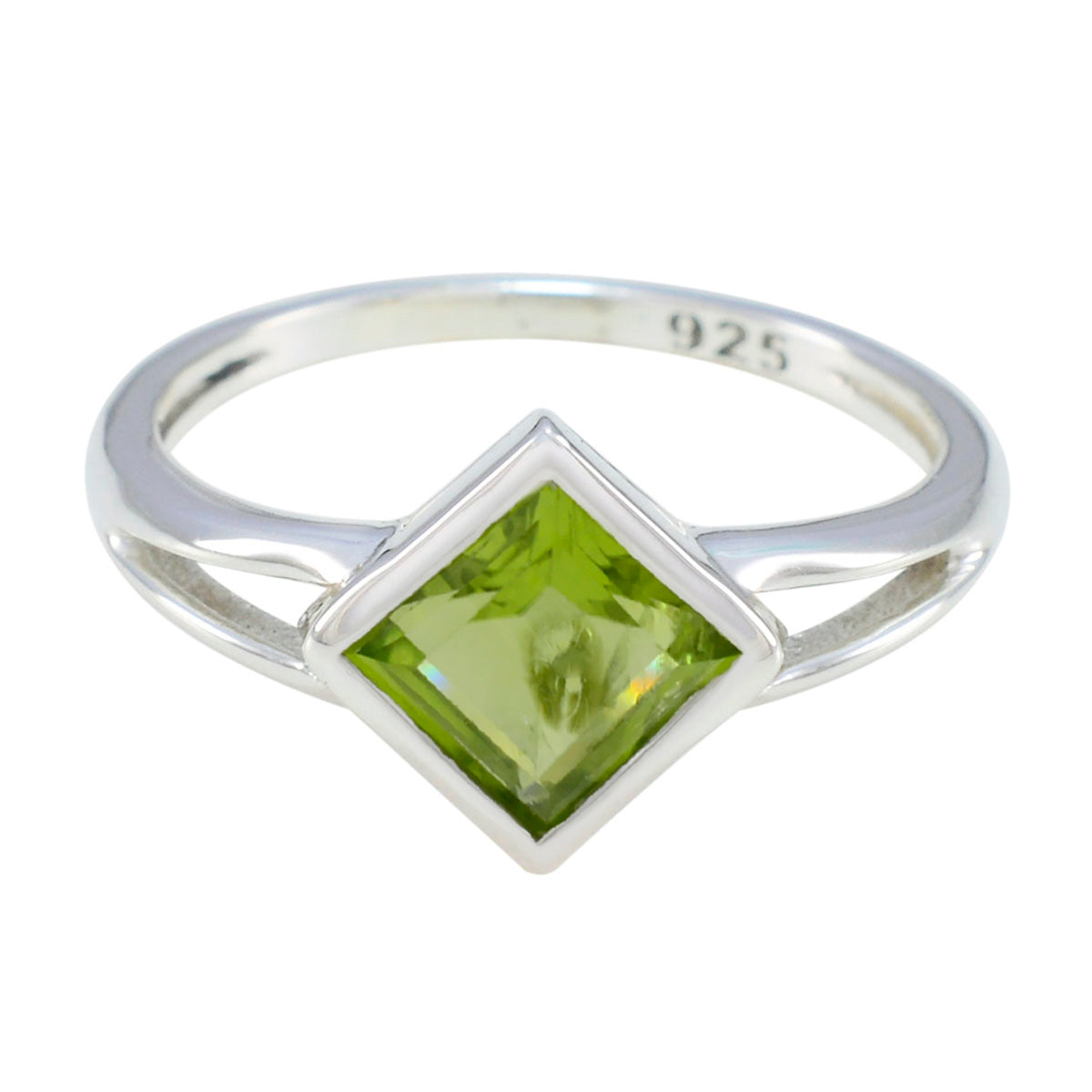 Agnes Green Gemstone Solitaire Ring in Sterling Silver Peridot Green