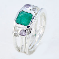 Hannah sterling silver ring with square green center stone and amethyst accents green gemstone statement ring