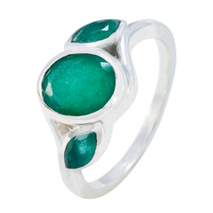 Priya silver ring featuring a green gemstone statement ring with three polished green stones