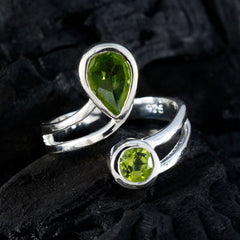 Ayesha green gemstone toi et moi ring with pear and round shaped stones set in silver band