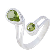 Ayesha green gemstone toi et moi ring with pear and round shaped stones in silver setting