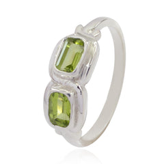Silver green gemstone toi et moi ring by Siti with two rectangular green stones