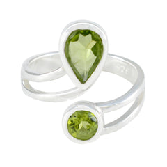 Ayesha green gemstone toi et moi ring with pear and round cut stones set in silver band