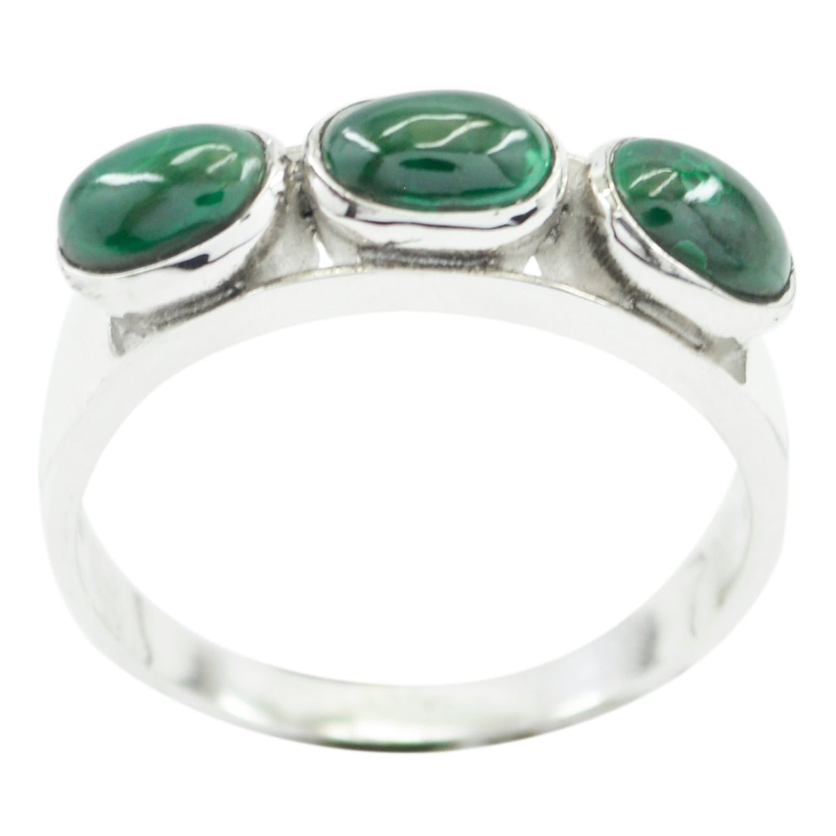 Leah silver ring featuring a green gemstone trilogy ring design with three oval green stones