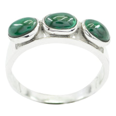 Leah silver ring featuring a green gemstone trilogy ring design with three oval green stones