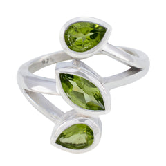 Mariana green gemstone trilogy ring sterling silver open wrap with three peridot stones