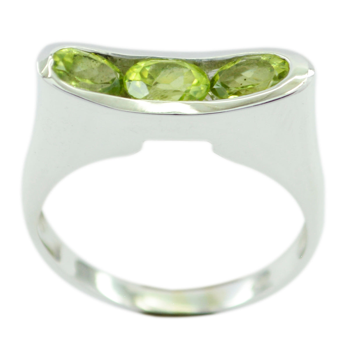 Valentina green gemstone trilogy ring with three oval green gemstones set in silver band