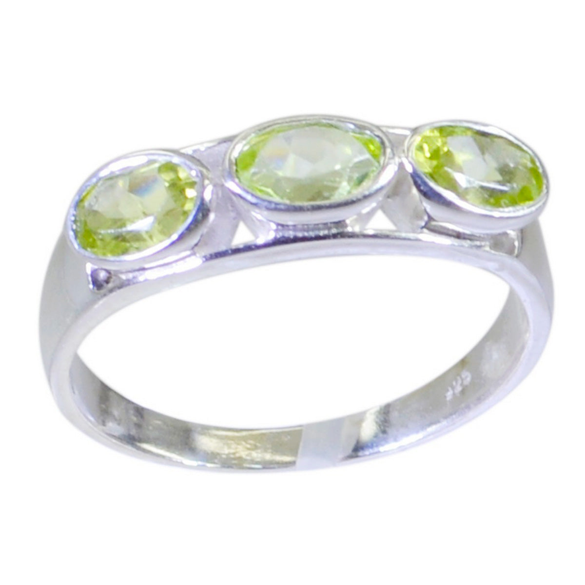 Riya silver ring with three oval green gemstones green gemstone trilogy ring