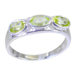 Riya silver ring with three oval green gemstones green gemstone trilogy ring
