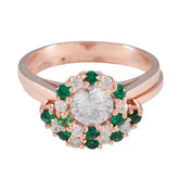 Maria Green Halo Engagement Ring Rose Gold Plated Emerald CZ Green