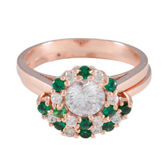 Maria Green Halo Engagement Ring Rose Gold Plated Emerald CZ Green