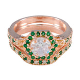Emily Green Halo Engagement Ring Rose Gold Sparkle Emerald CZ Green