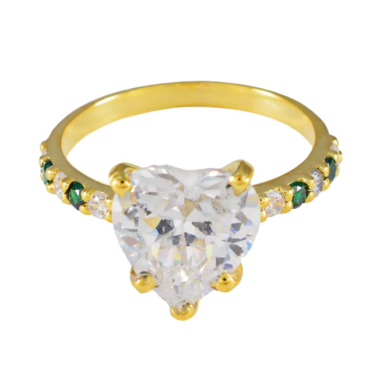 Lakshmi Green Halo Gemstone Ring with Heart Cut Stone Emerald CZ Green