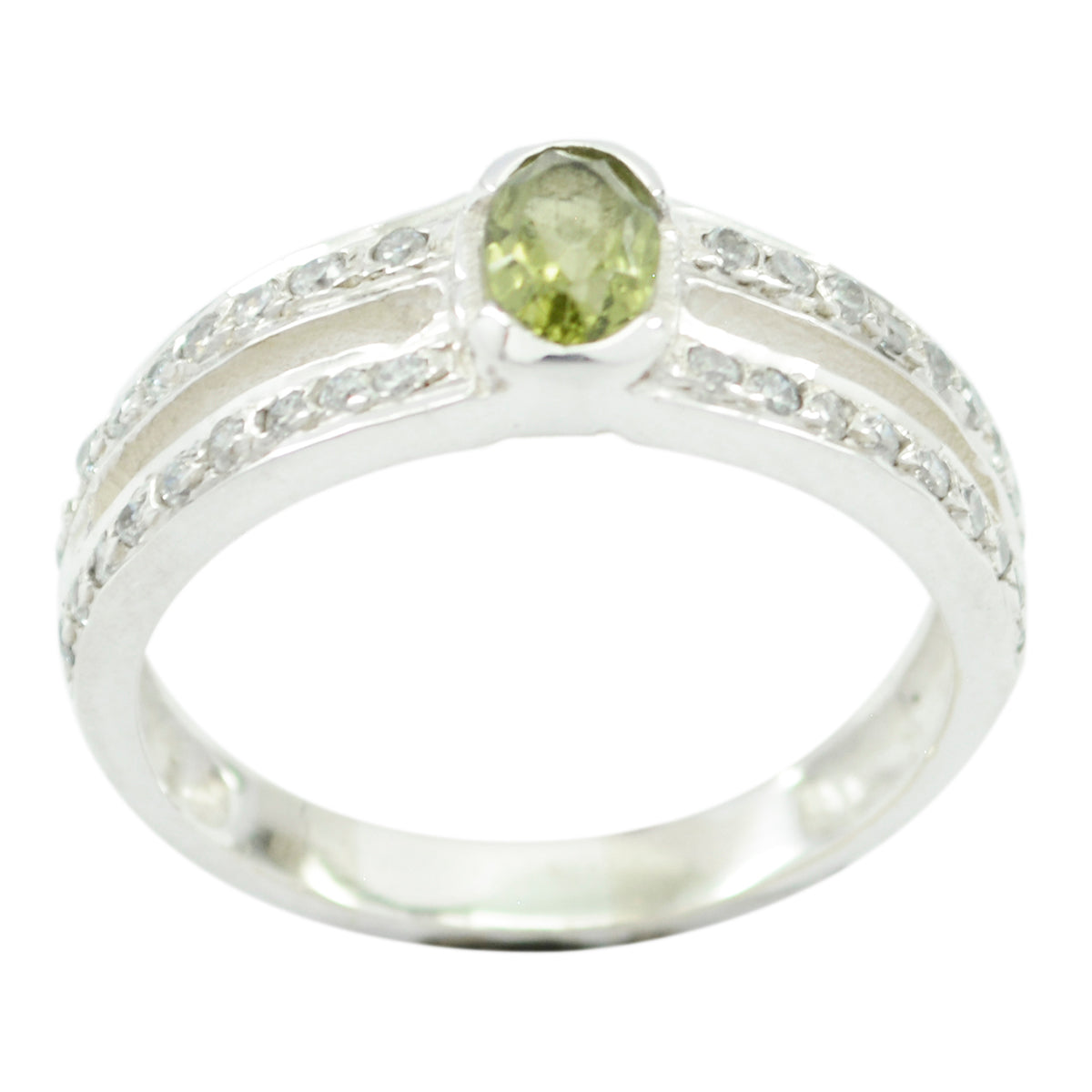 Chloe Green Halo Gemstone Ring with Sparkling Accents Peridot Green