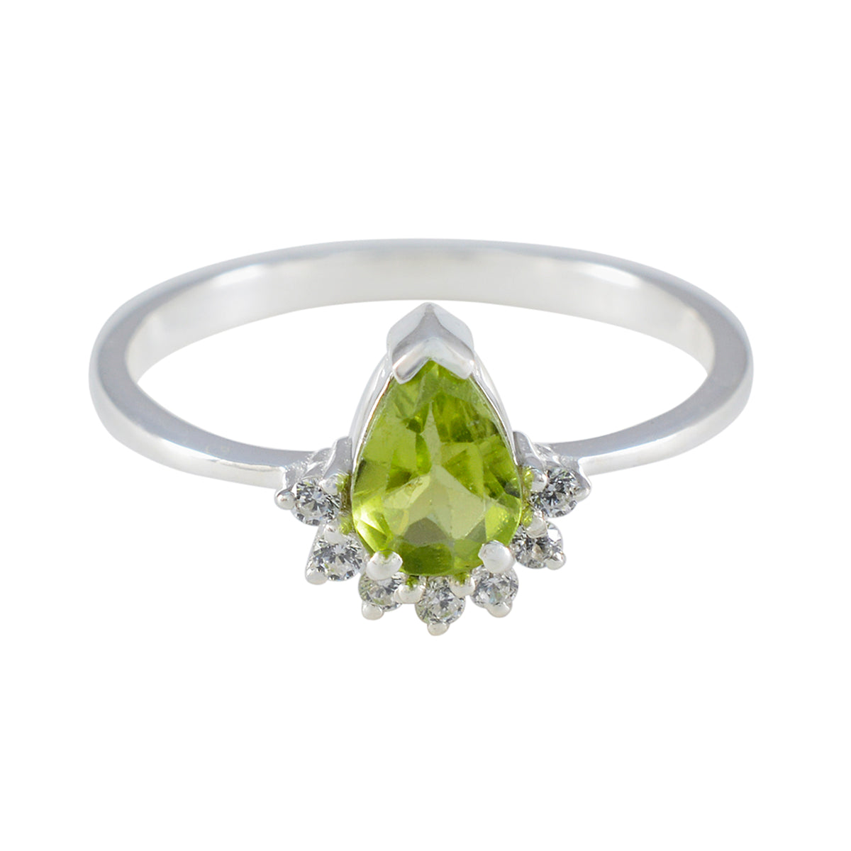 Nisa Green Halo Gemstone Ring with Silver Band Peridot Green