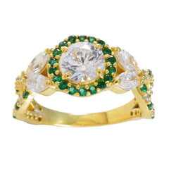 Hina gold green halo ring for women with clear center stone and emerald accents