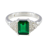 Sarah green halo ring for women with square green gemstone and silver band with side accents
