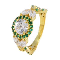 Hina gold ring with green gemstones and white crystals green halo ring for women elegant design