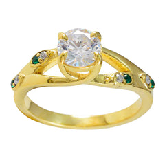 Meera gold ring with green and white stones featuring green halo ring for women