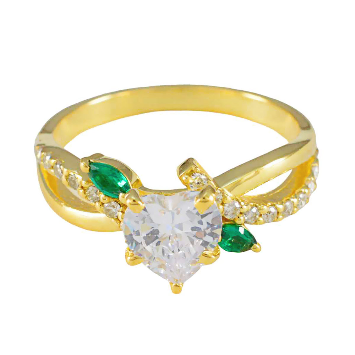 Harper Green Halo Ring for Women with Heart Gemstone Emerald CZ Green