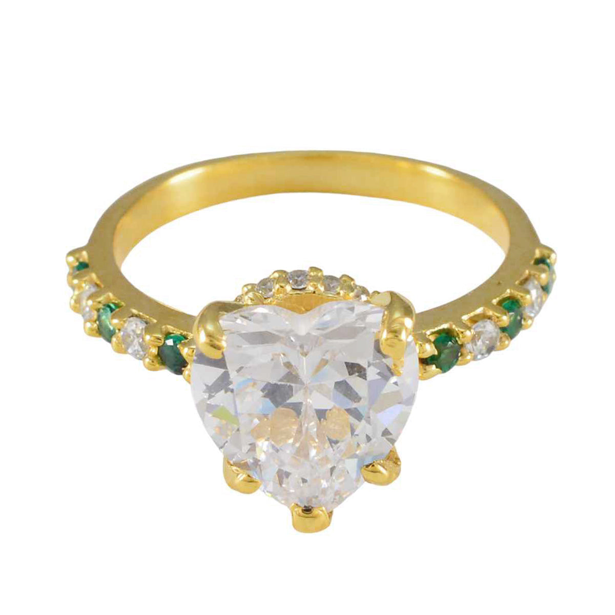 Yan Green Halo Ring for Women with Heart Gemstone Emerald CZ Green