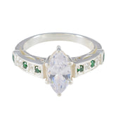 Pauline green halo ring for women with marquise clear center stone and small green and white accent stones