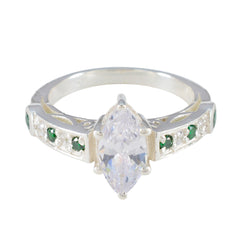 Pauline green halo ring for women with marquise clear center stone and small green and white accent stones