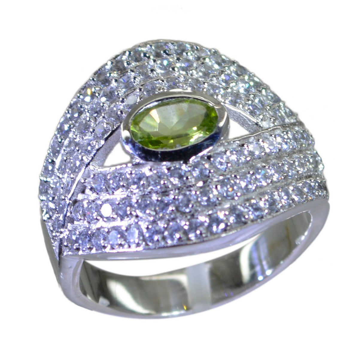 Mia Green Halo Ring for Women with Gemstone Glow Peridot Green