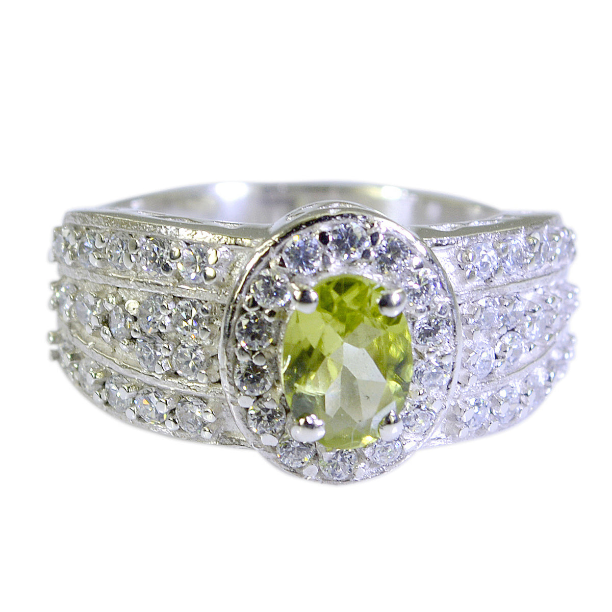Isabel Green Halo Ring for Women with Gemstone Accent Peridot Green