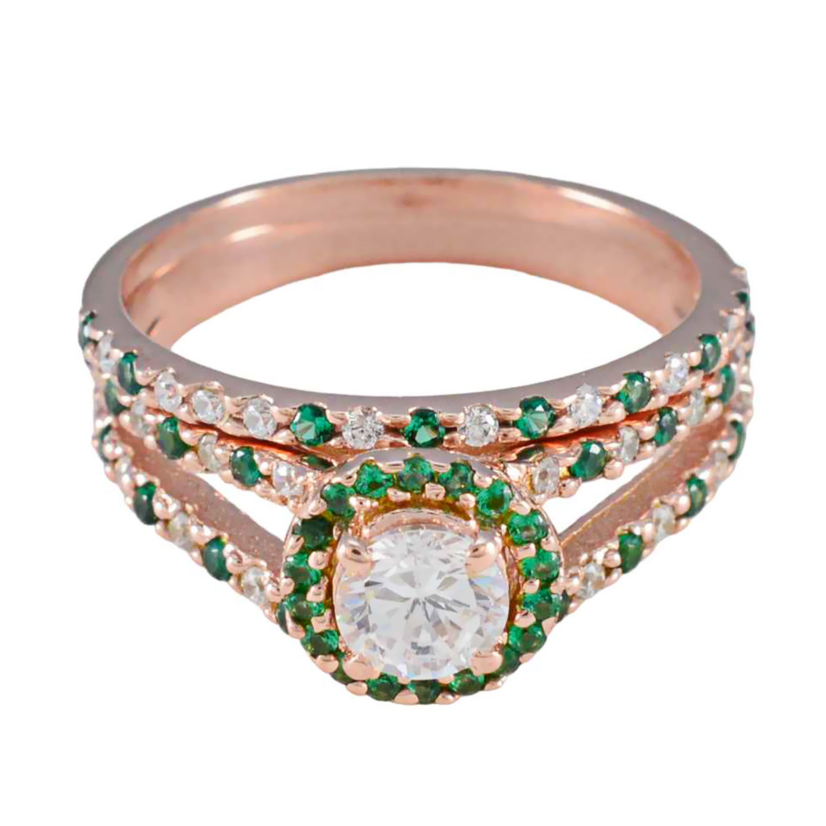 Ying Green Halo Ring for Women with Rose Gold Emerald CZ Green