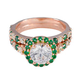 Hye-jin Green Halo Ring for Women with Rose Gold Emerald CZ Green