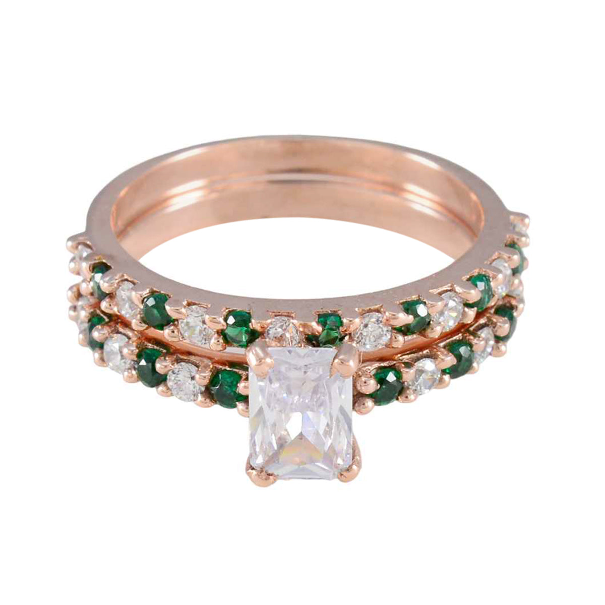 Aria Green Halo Ring for Women with Sparkling Stones Emerald CZ Green