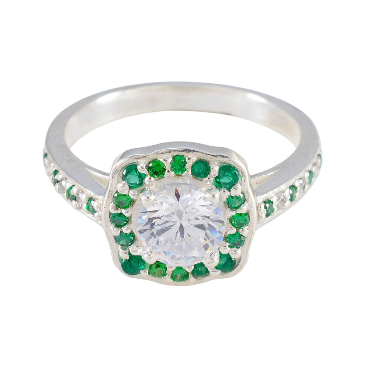 Angel Green Halo Ring for Women with Sparkling Stones Emerald CZ Green