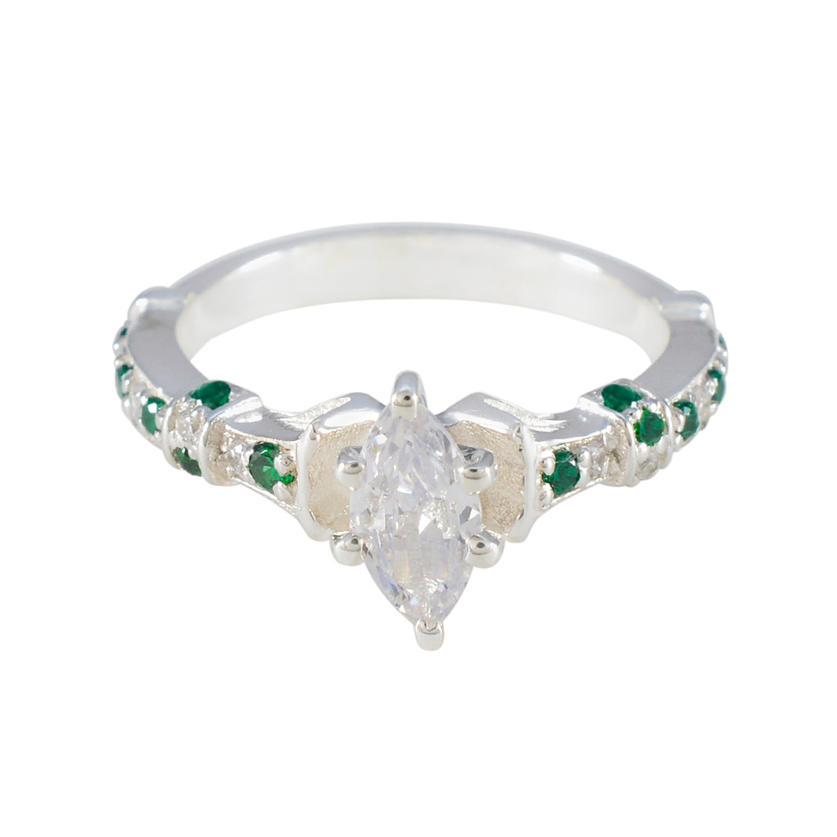 Florencia Green Halo Ring for Women with Gemstones Emerald CZ Green