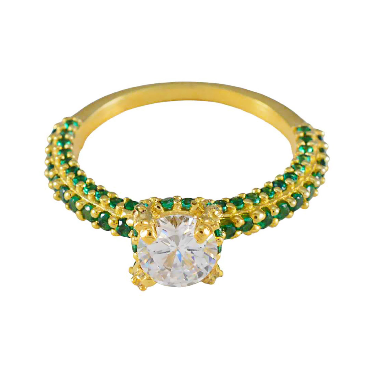 Emma Green Halo Ring Gold Plated Sparkling Gemstone Emerald CZ Green