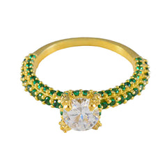 Emma Green Halo Ring Gold Plated Sparkling Gemstone Emerald CZ Green