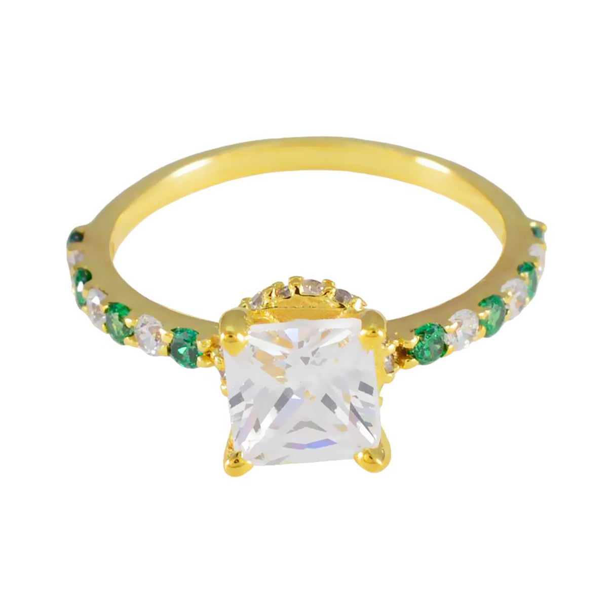 Paula Green Halo Ring Gold-Plated Gemstone Jewelry Emerald CZ Green