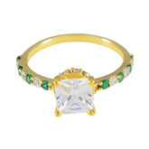 Paula Green Halo Ring Gold-Plated Gemstone Jewelry Emerald CZ Green